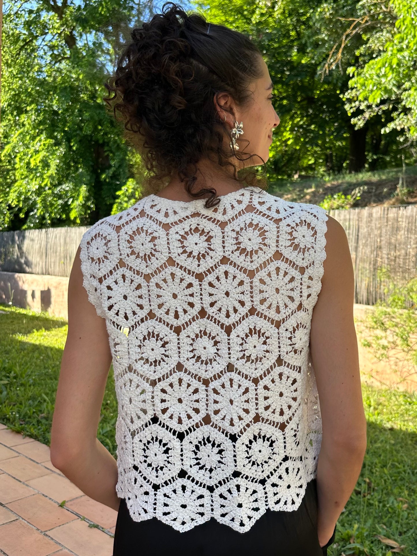 Top crochet court Blanc