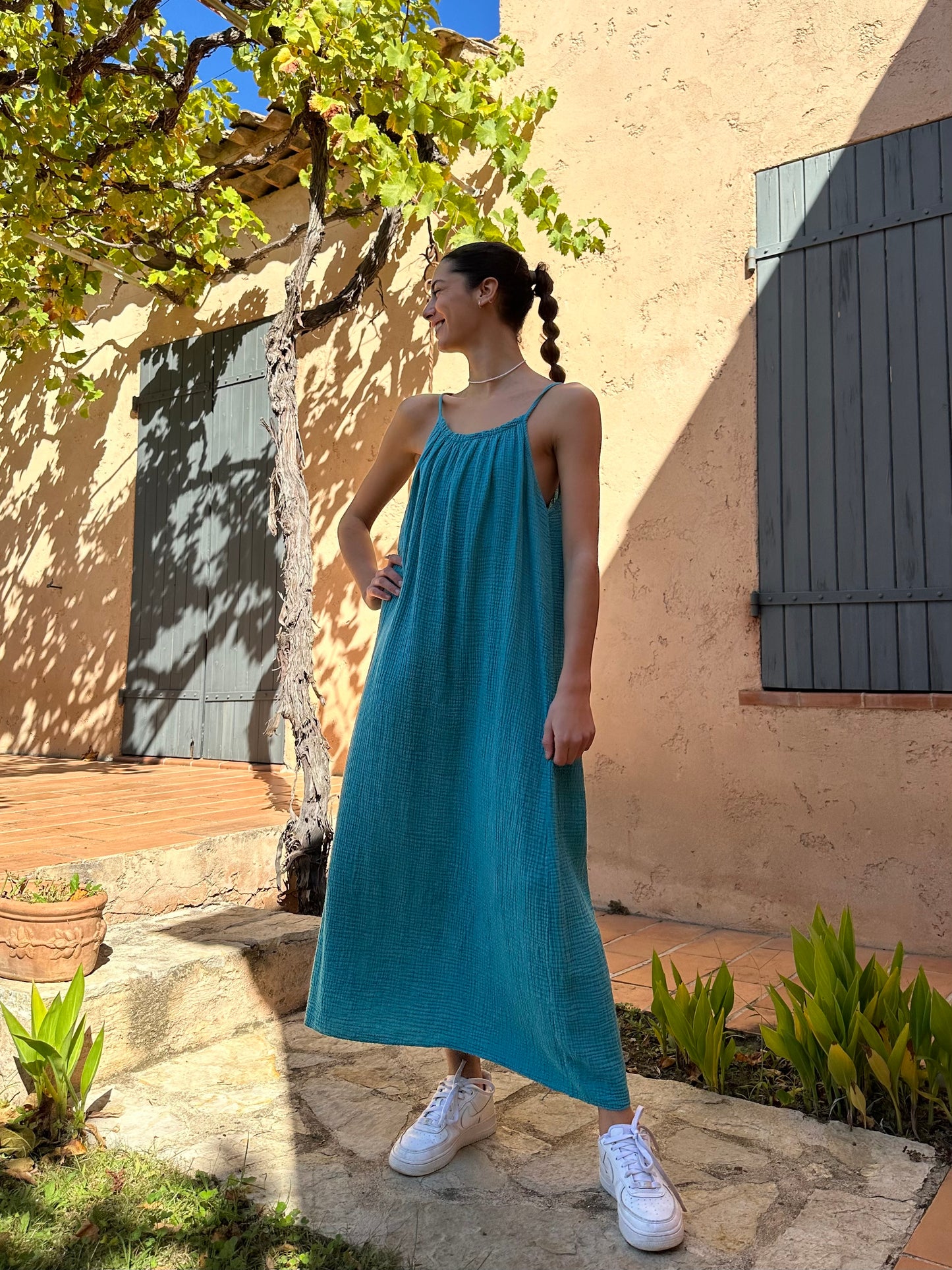 Robe Bleue canard gaze de coton
