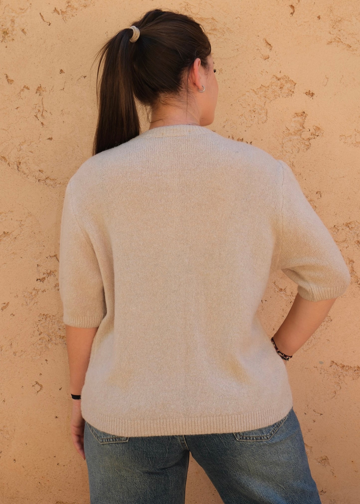 Pull manches courtes Beige