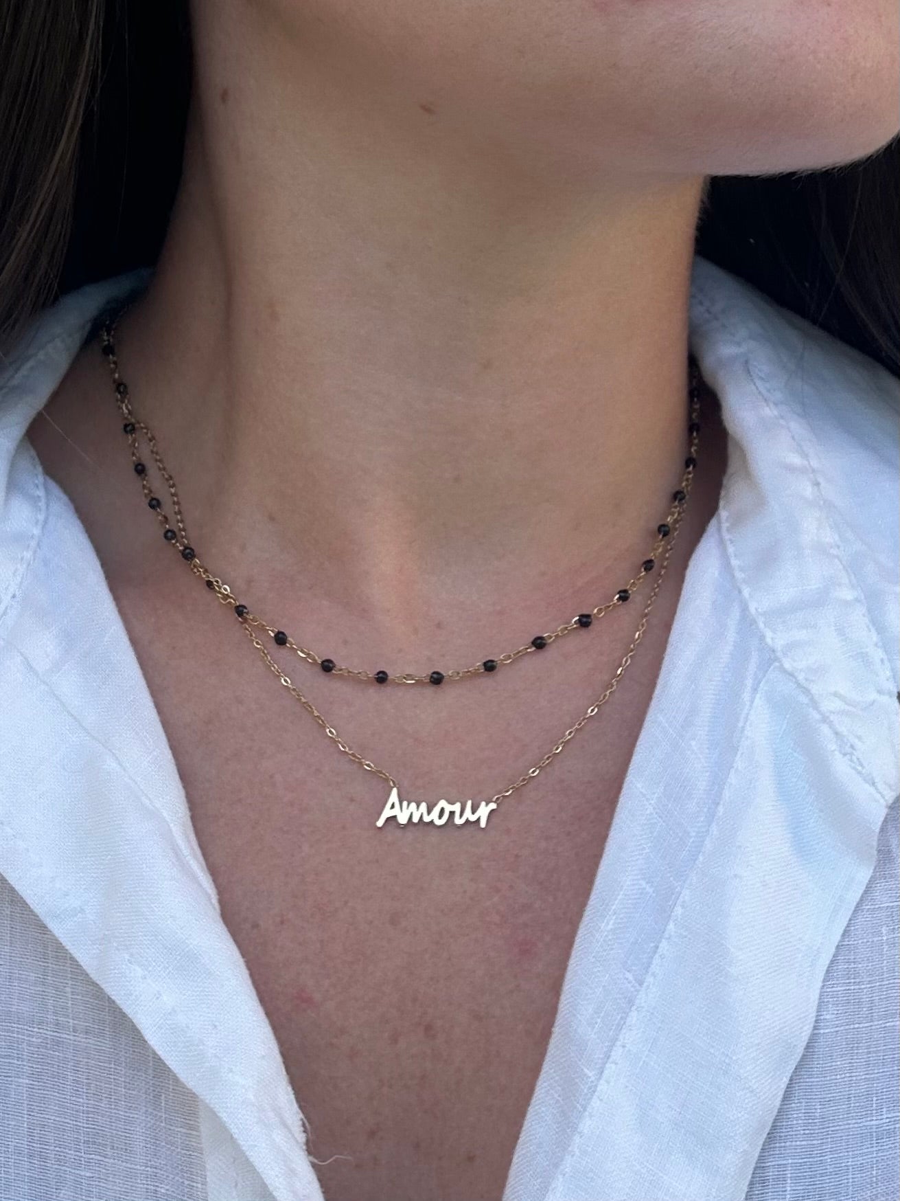 Collier Amour doré et noir