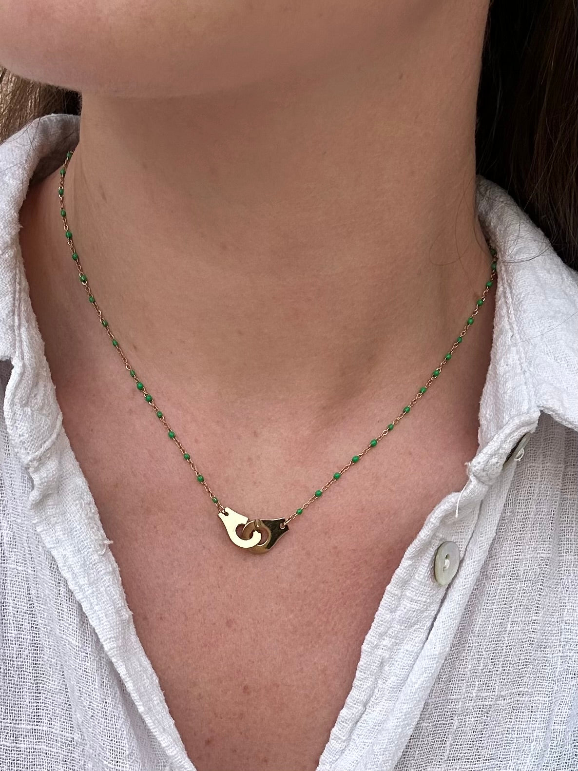 Collier Menottes Vert et doré