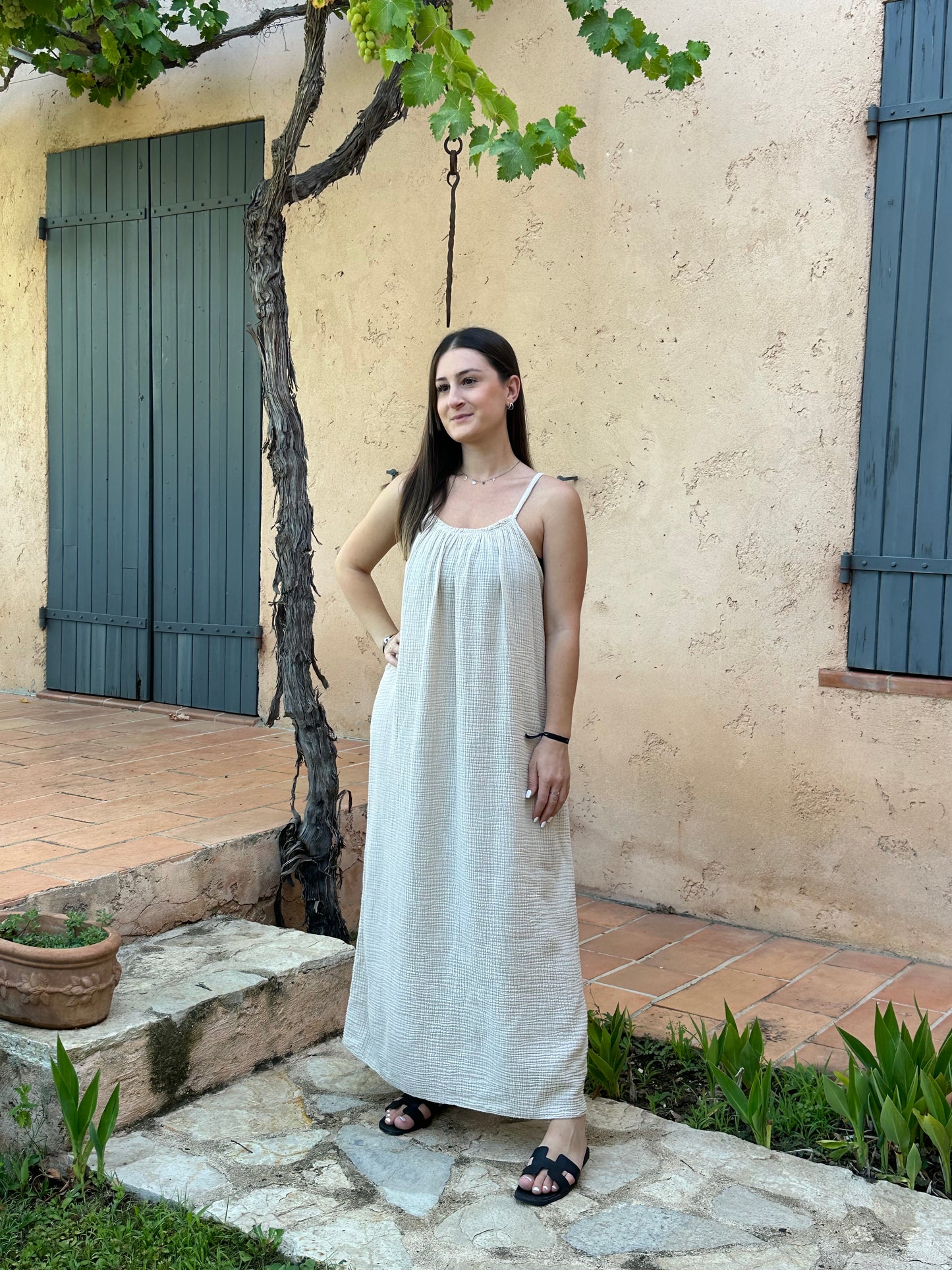 Robe Beige gaze de coton