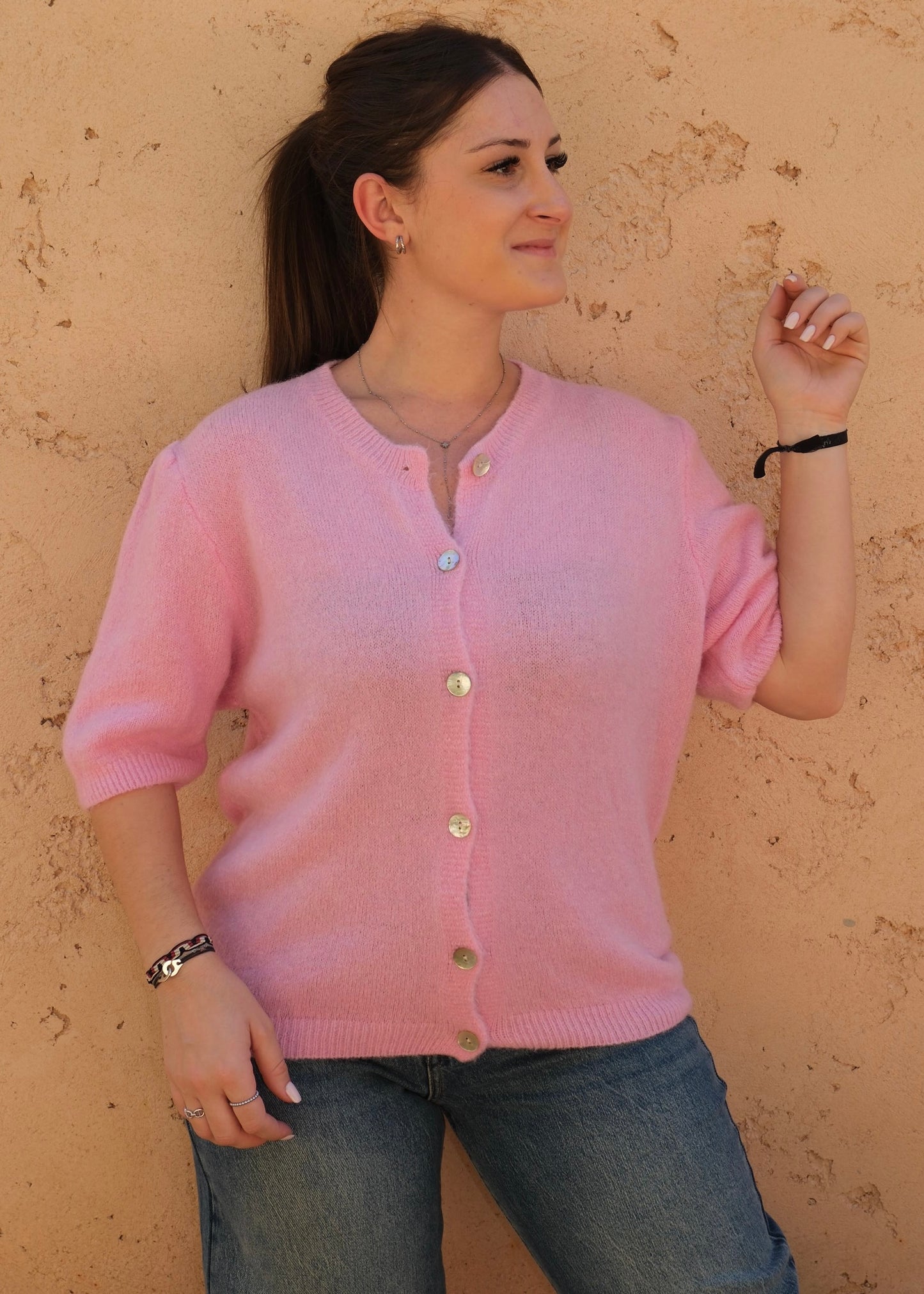 Pull manches courtes Rose