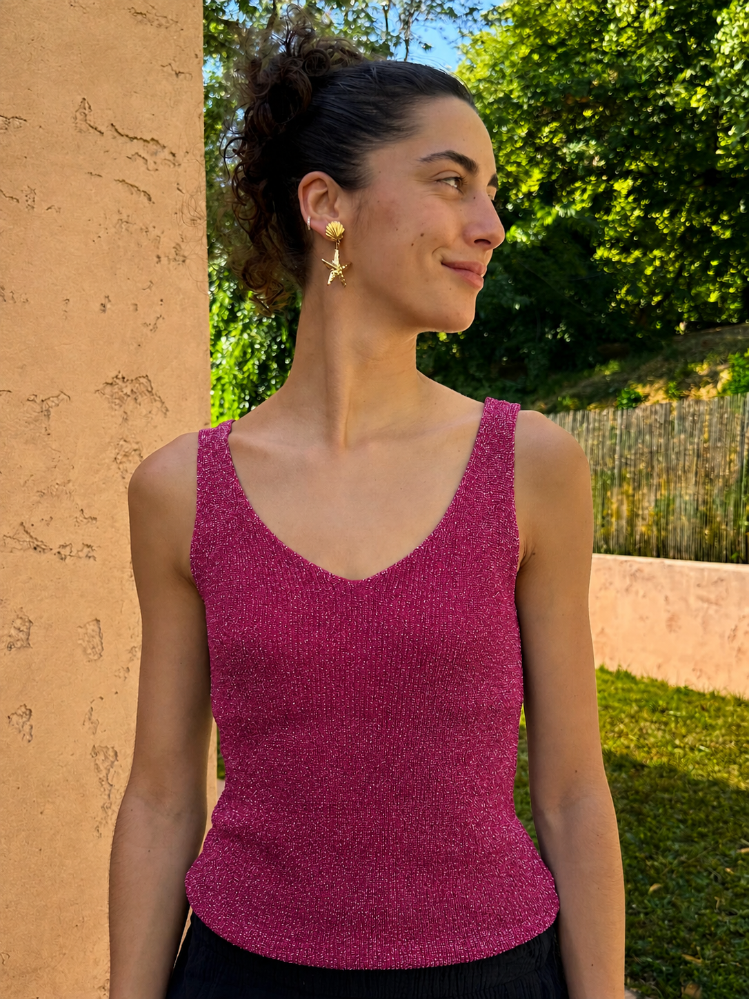 Haut Brillant Rose fushia (bretelle épaisse)
