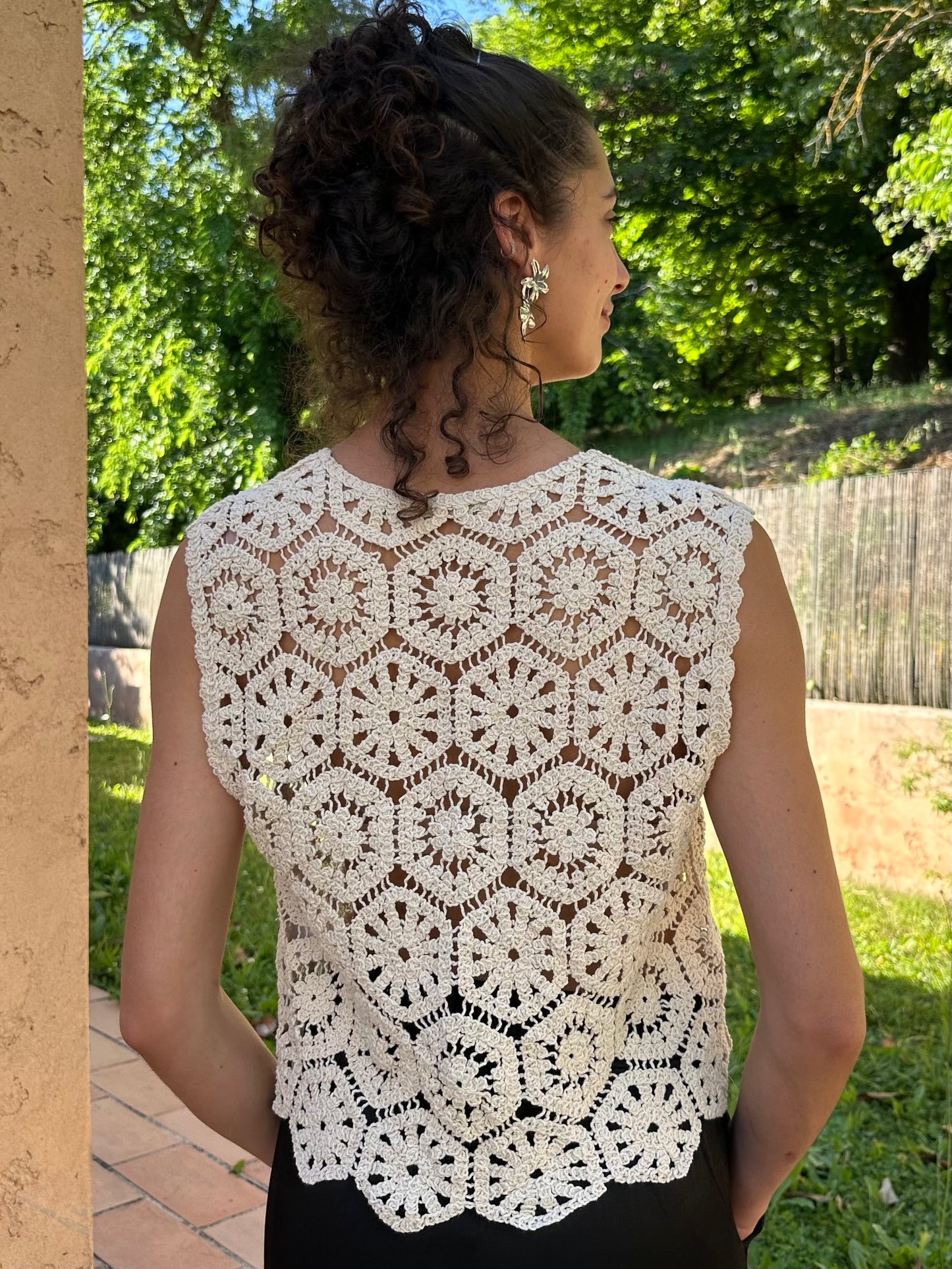 Top crochet court Beige