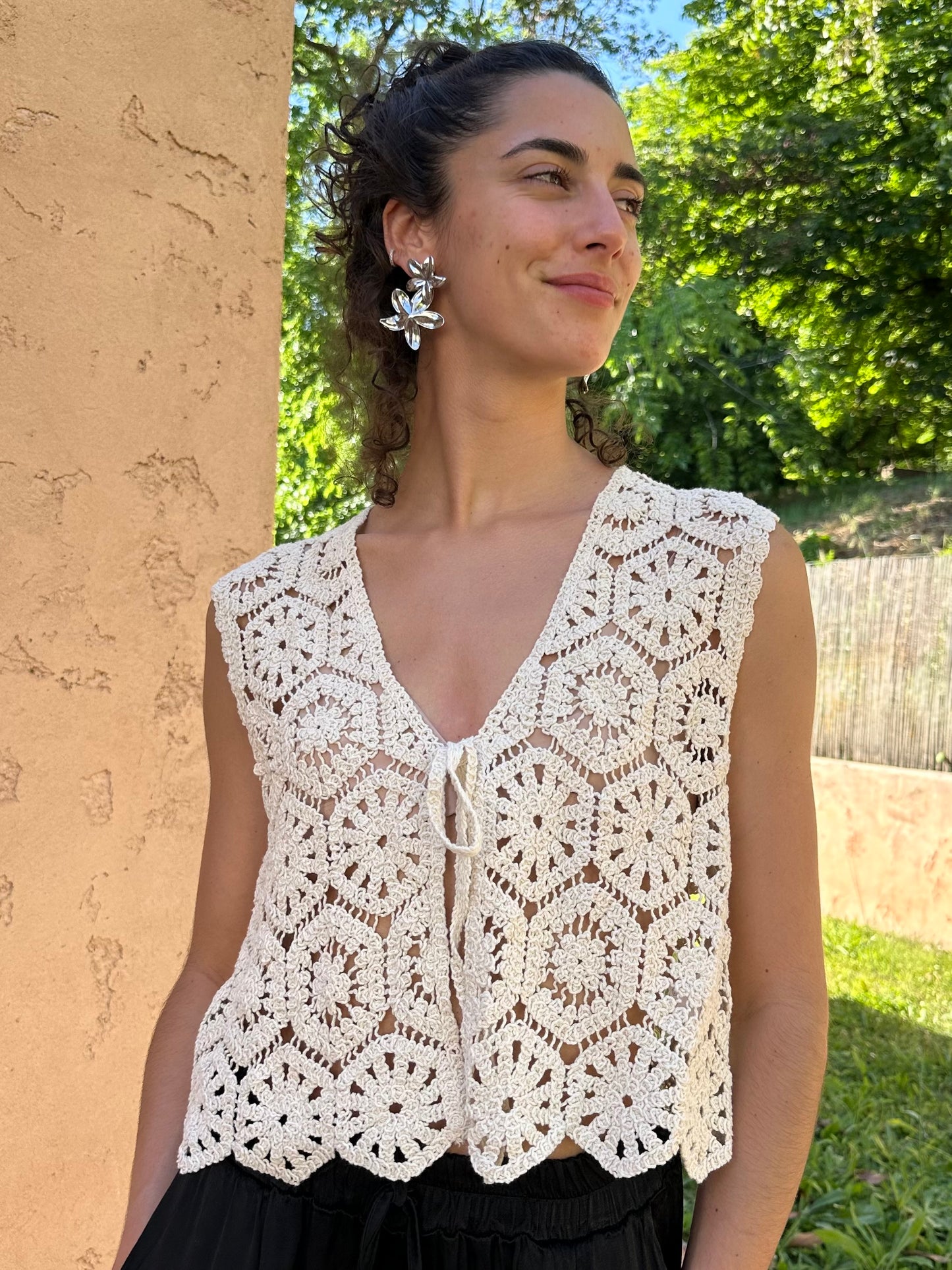 Top crochet court Beige