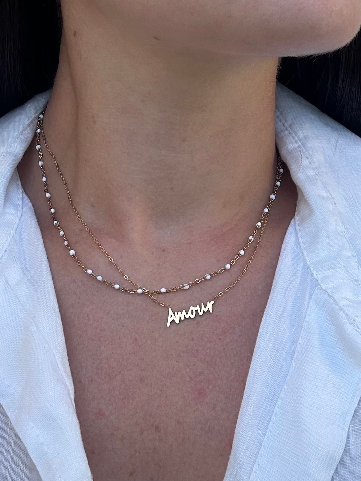 Collier Amour doré et blanc