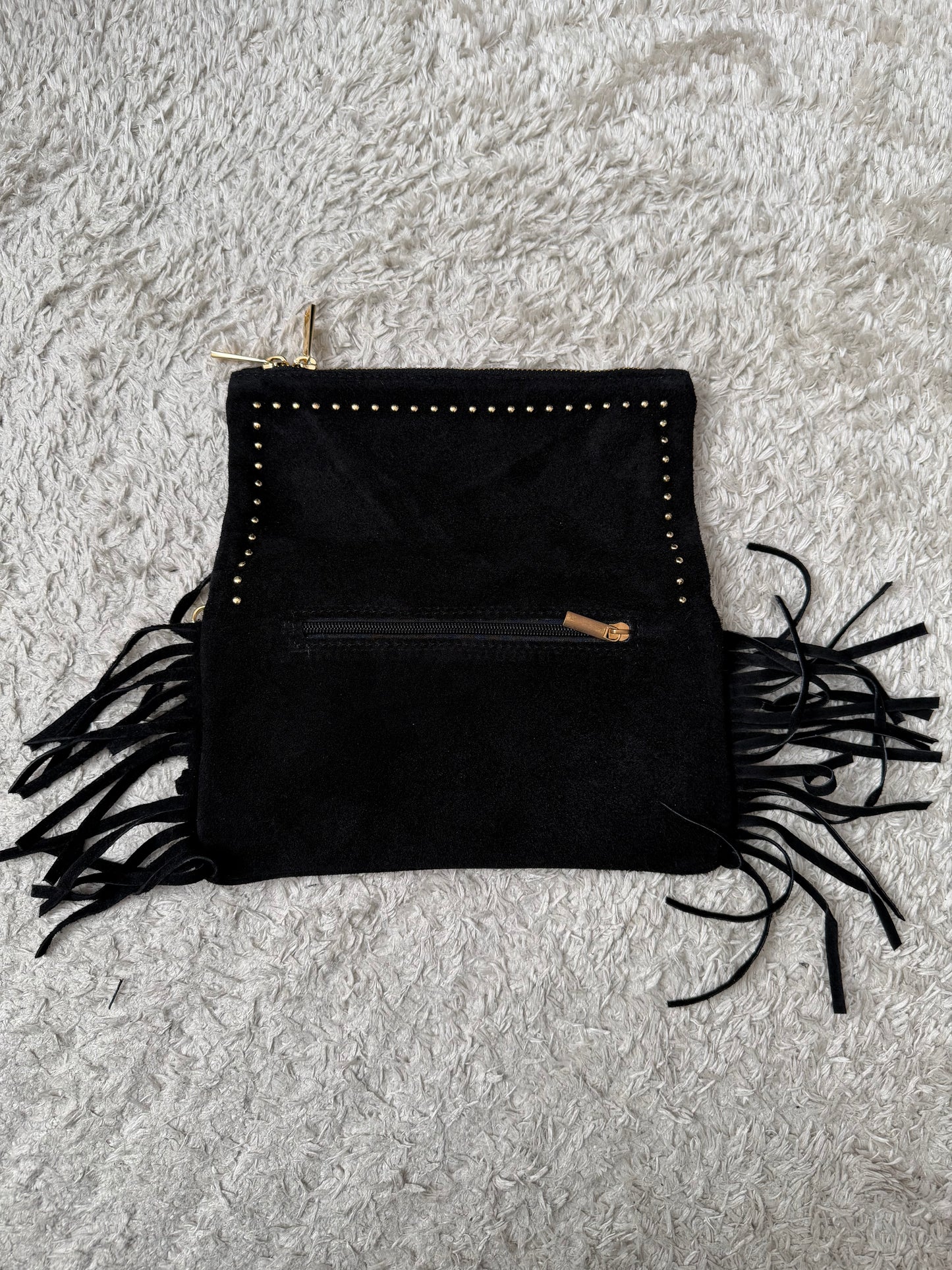 Sac cuir daim Noir frange