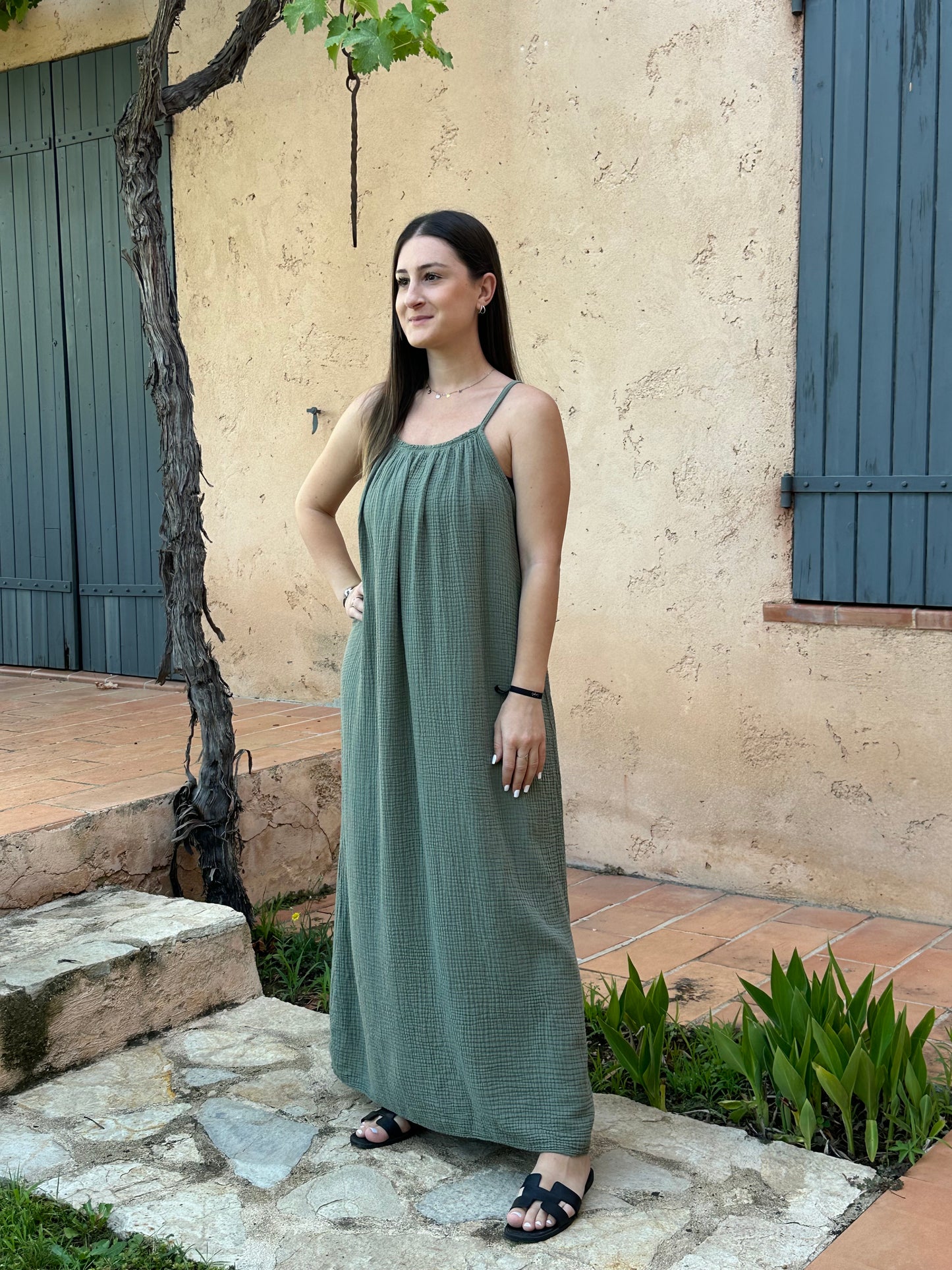 Robe Kaki gaze de coton