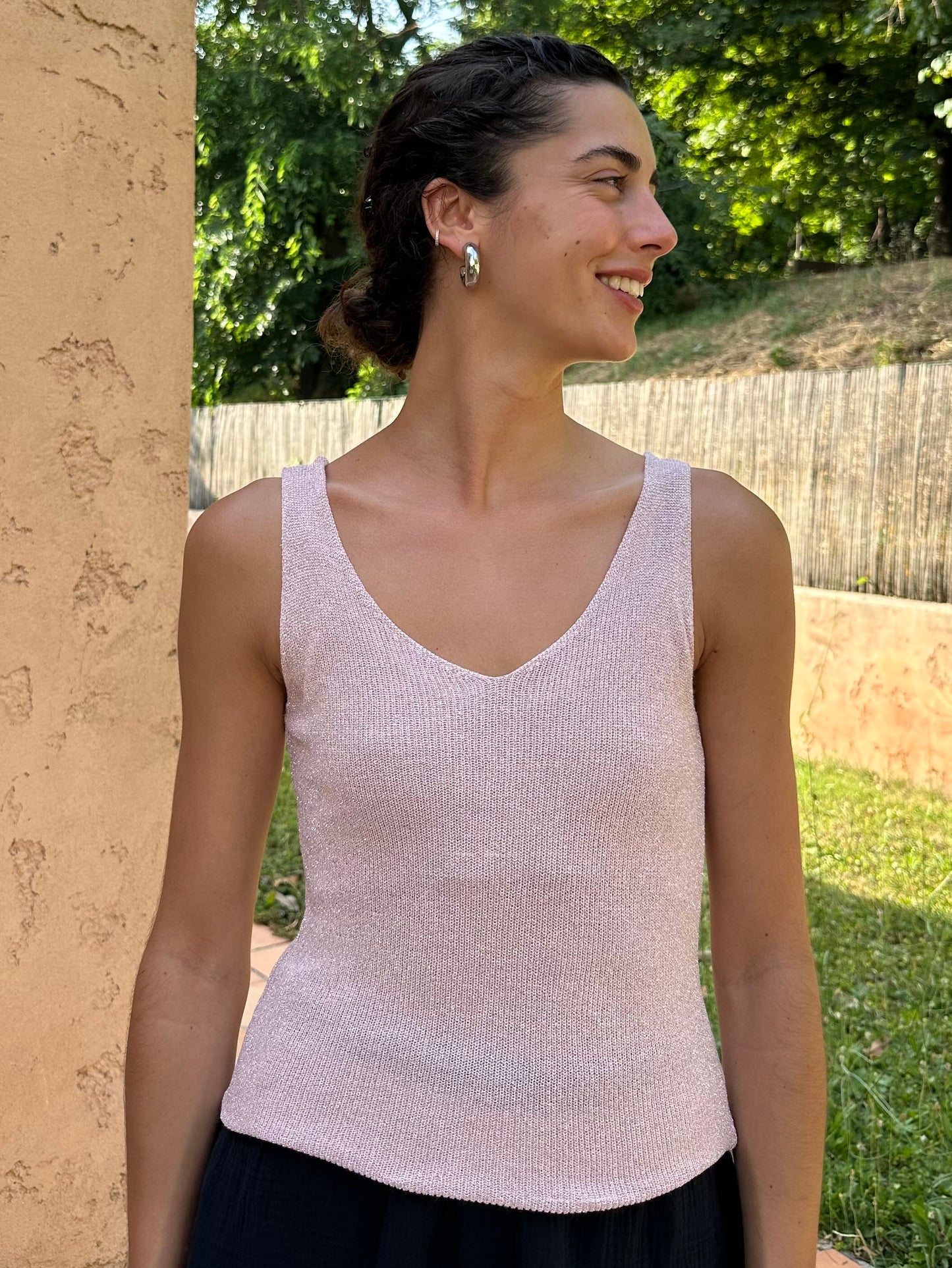 Haut Brillant rose pâle (bretelle épaisse)