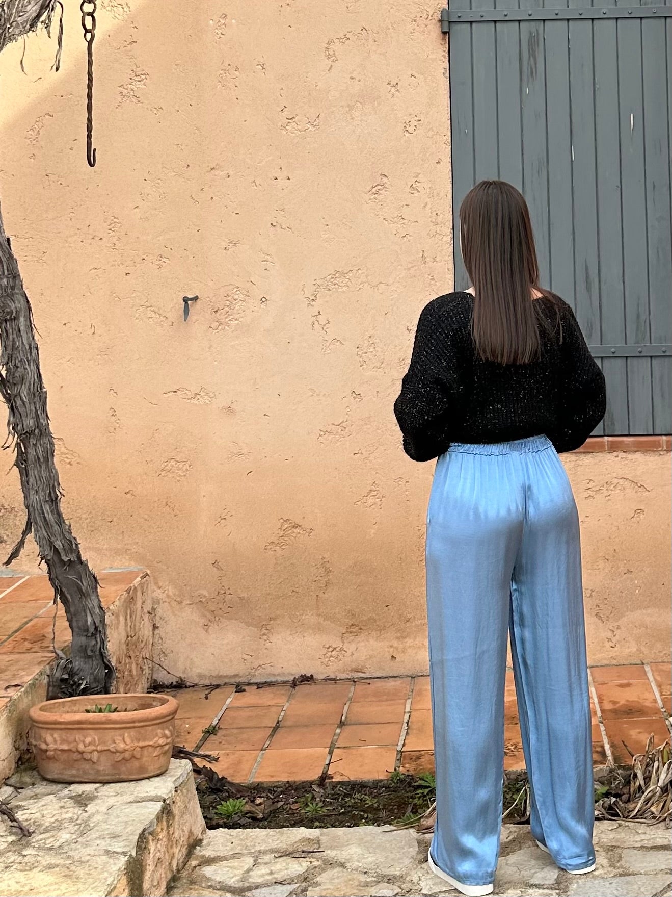 Pantalon effet satin Bleu
