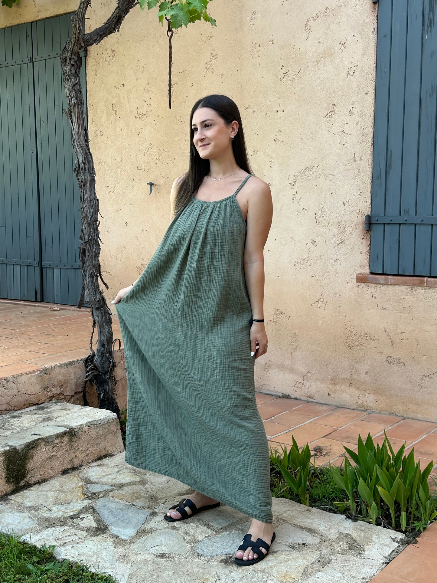 Robe Kaki gaze de coton