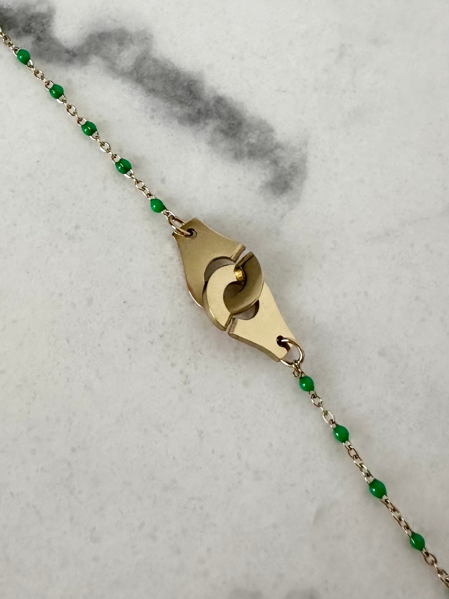 Bracelet Menottes vert et doré
