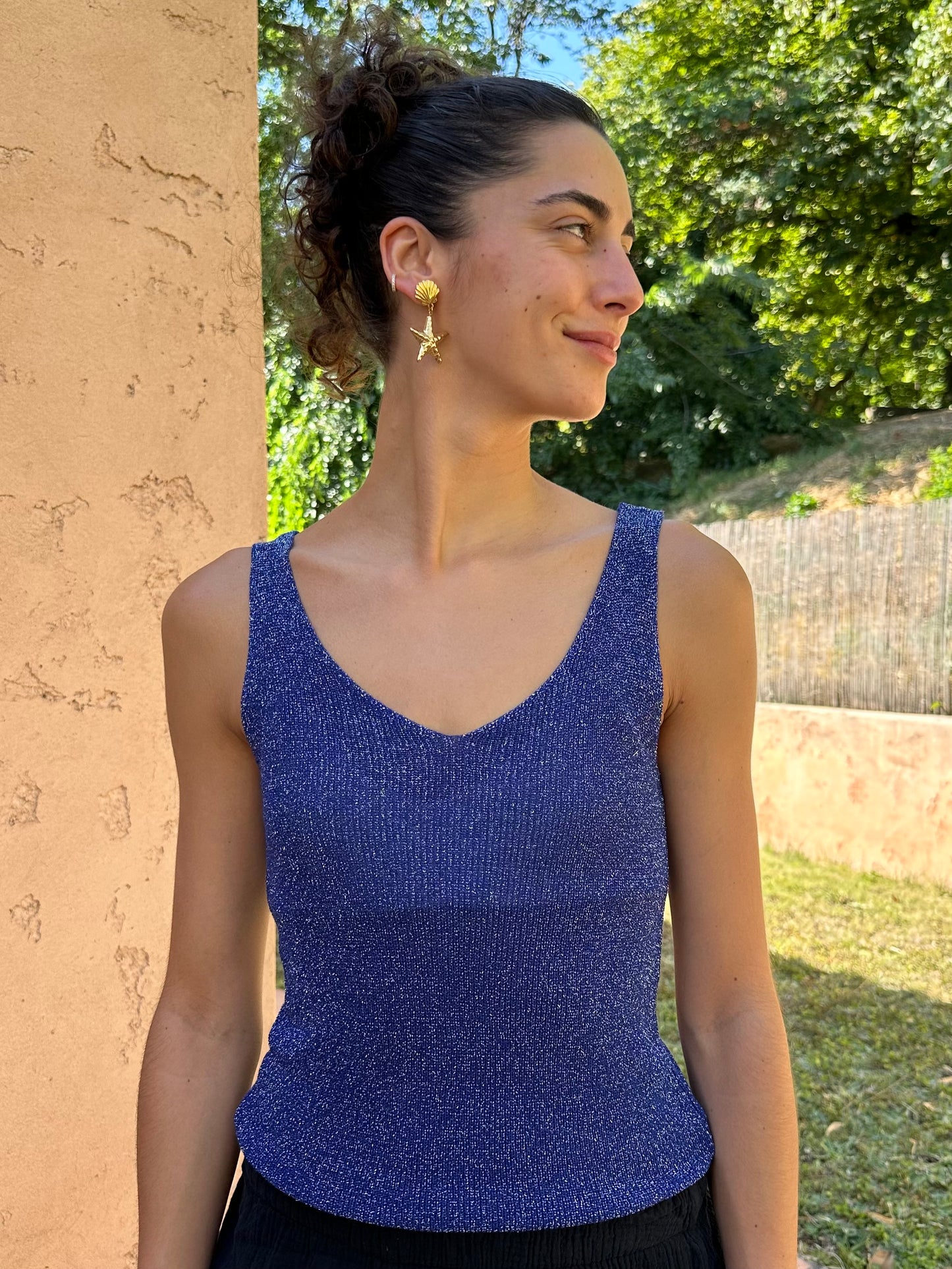 Haut Brillant bleu (bretelle épaisse)