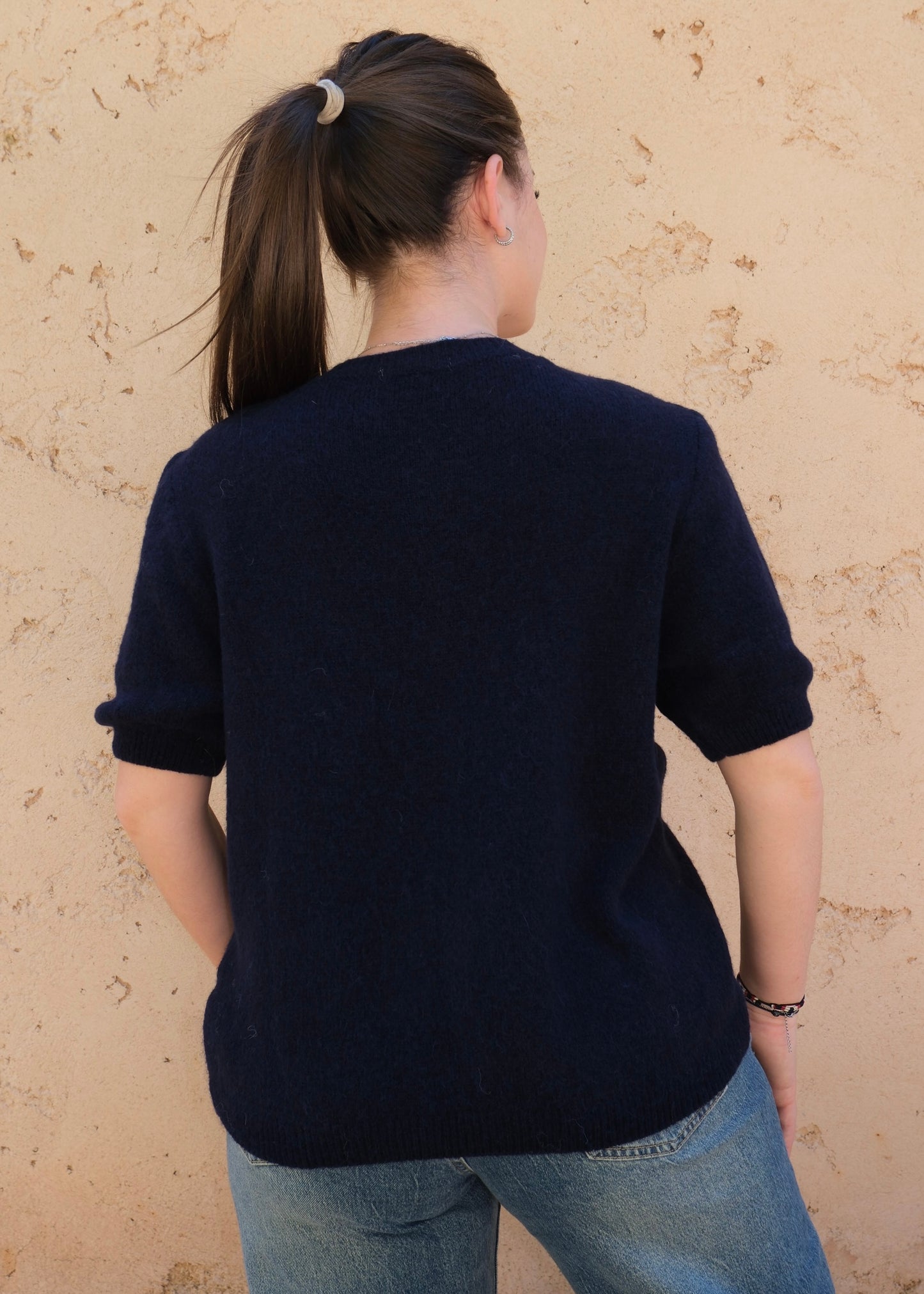 Pull manches courtes bleu marine