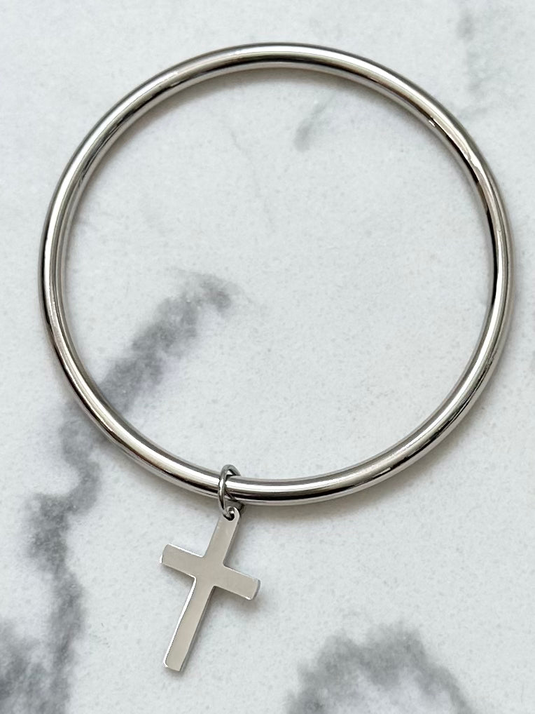 Jonc Croix argenté