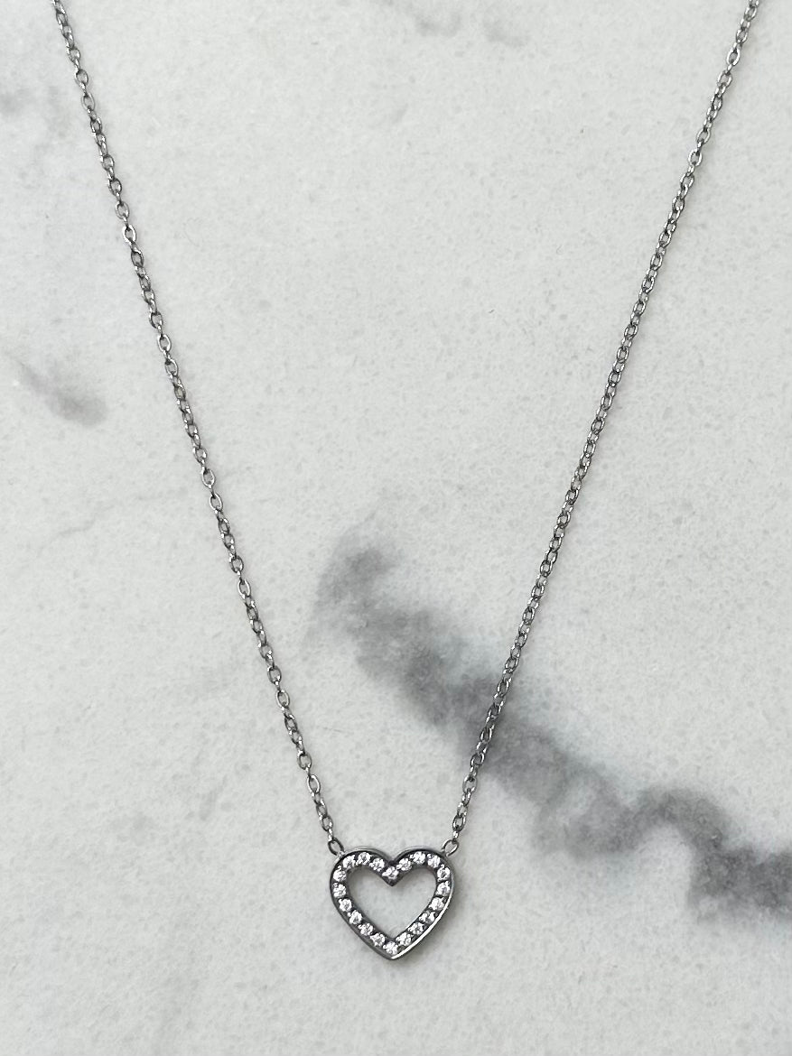 Collier coeur brillant argenté