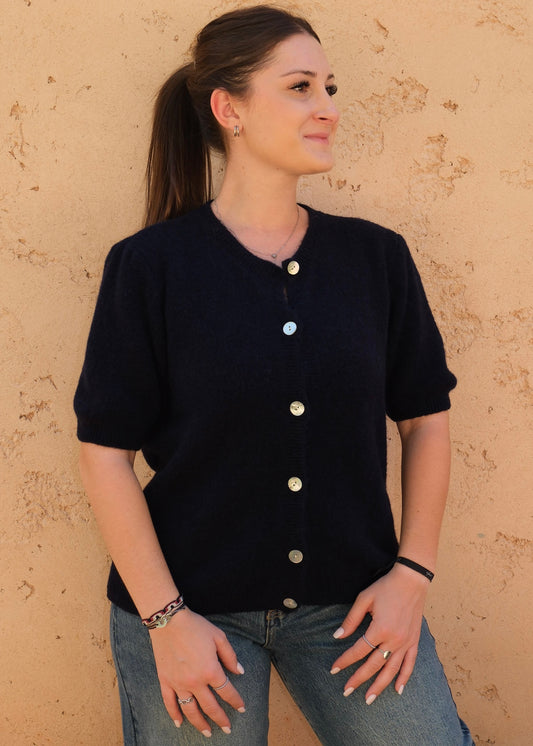 Pull manches courtes bleu marine