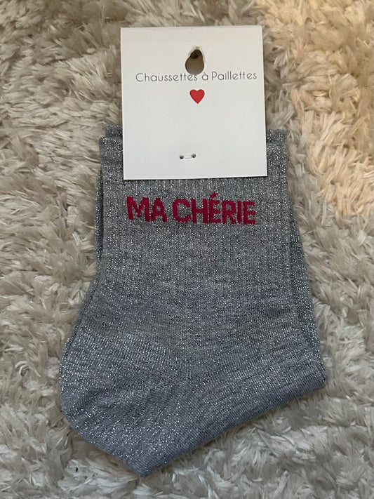 Chaussette « Ma chérie » brillante