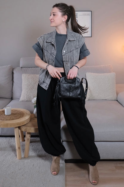 Sac cuir Noir frange