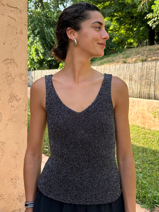 Haut Brillant Noir (bretelle épaisse)