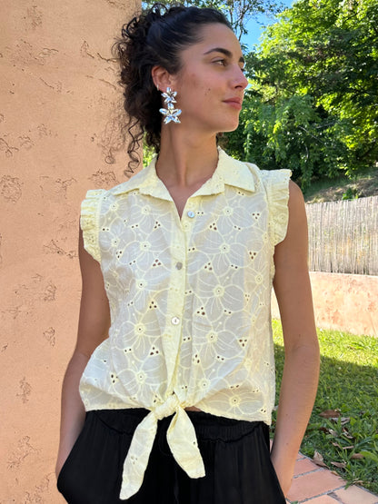 Top Fleur Jaune pastel