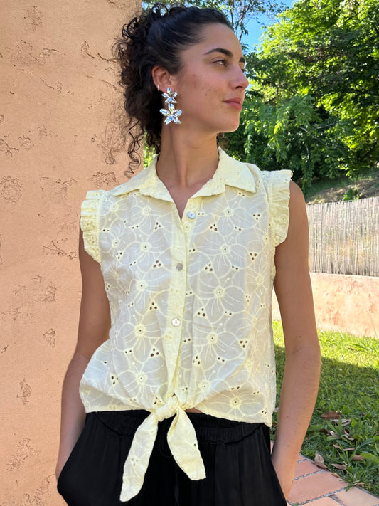 Top Fleur Jaune pastel