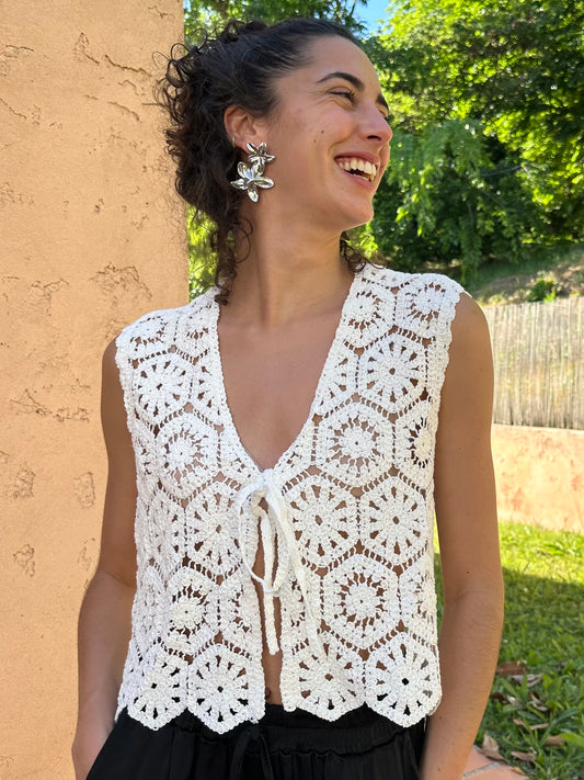 Top crochet court Blanc