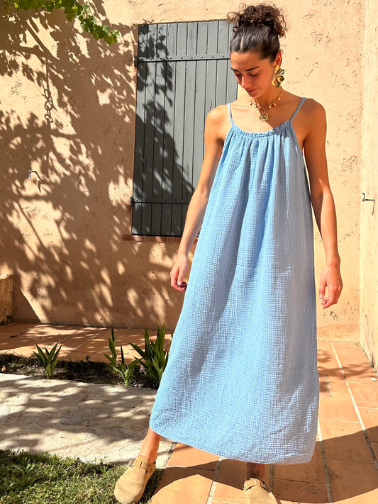Robe Bleue Pastel gaze de coton