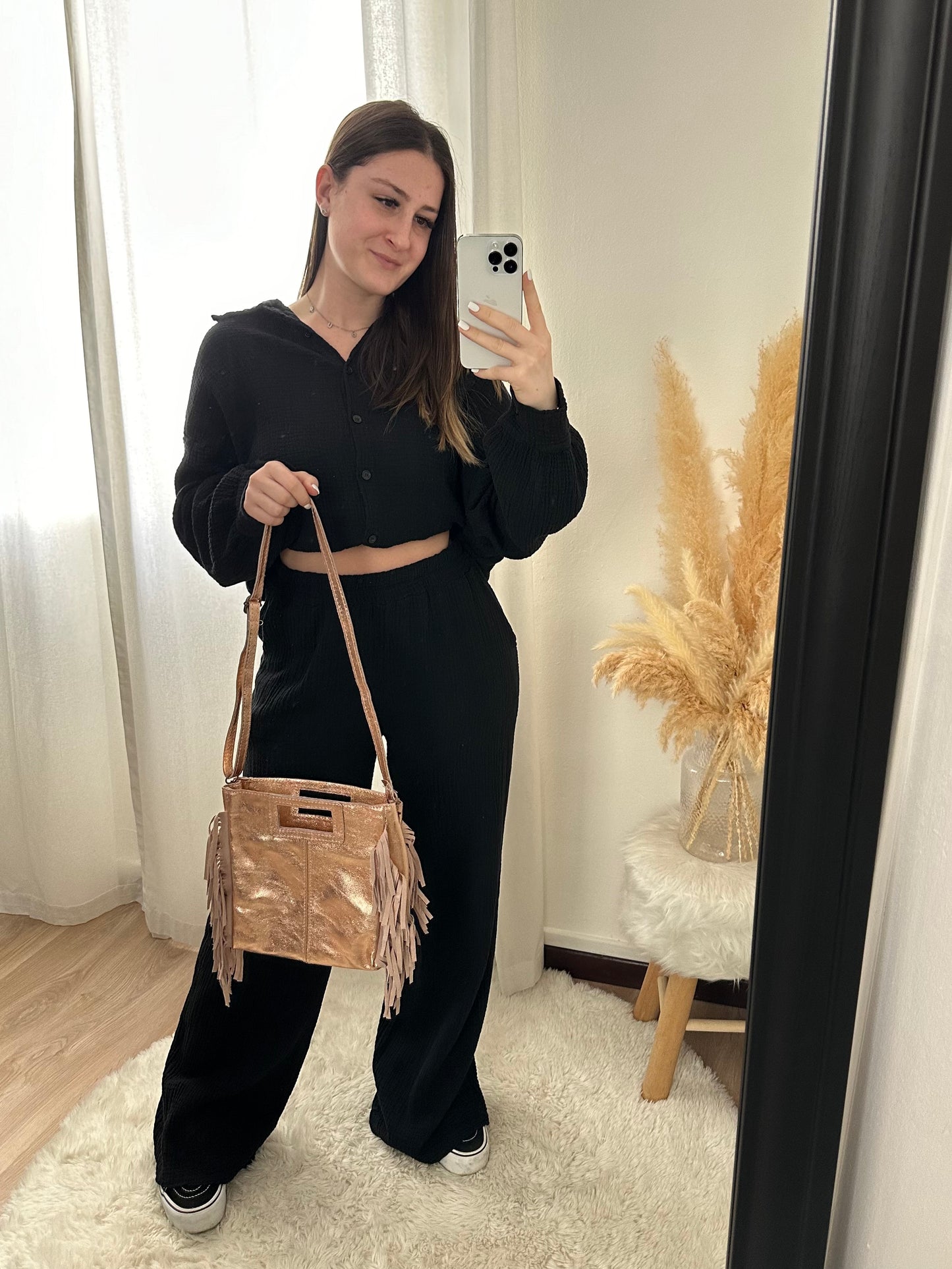 Sac Cuir Rose Brillant