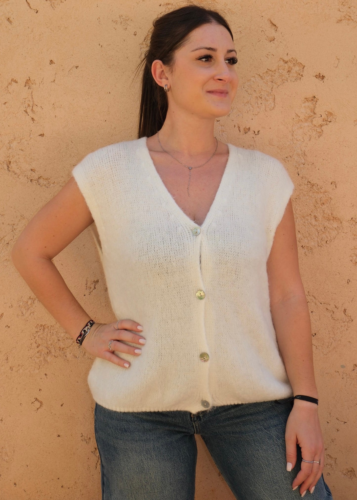 Pull sans manche Blanc