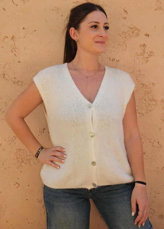 Pull sans manche Blanc