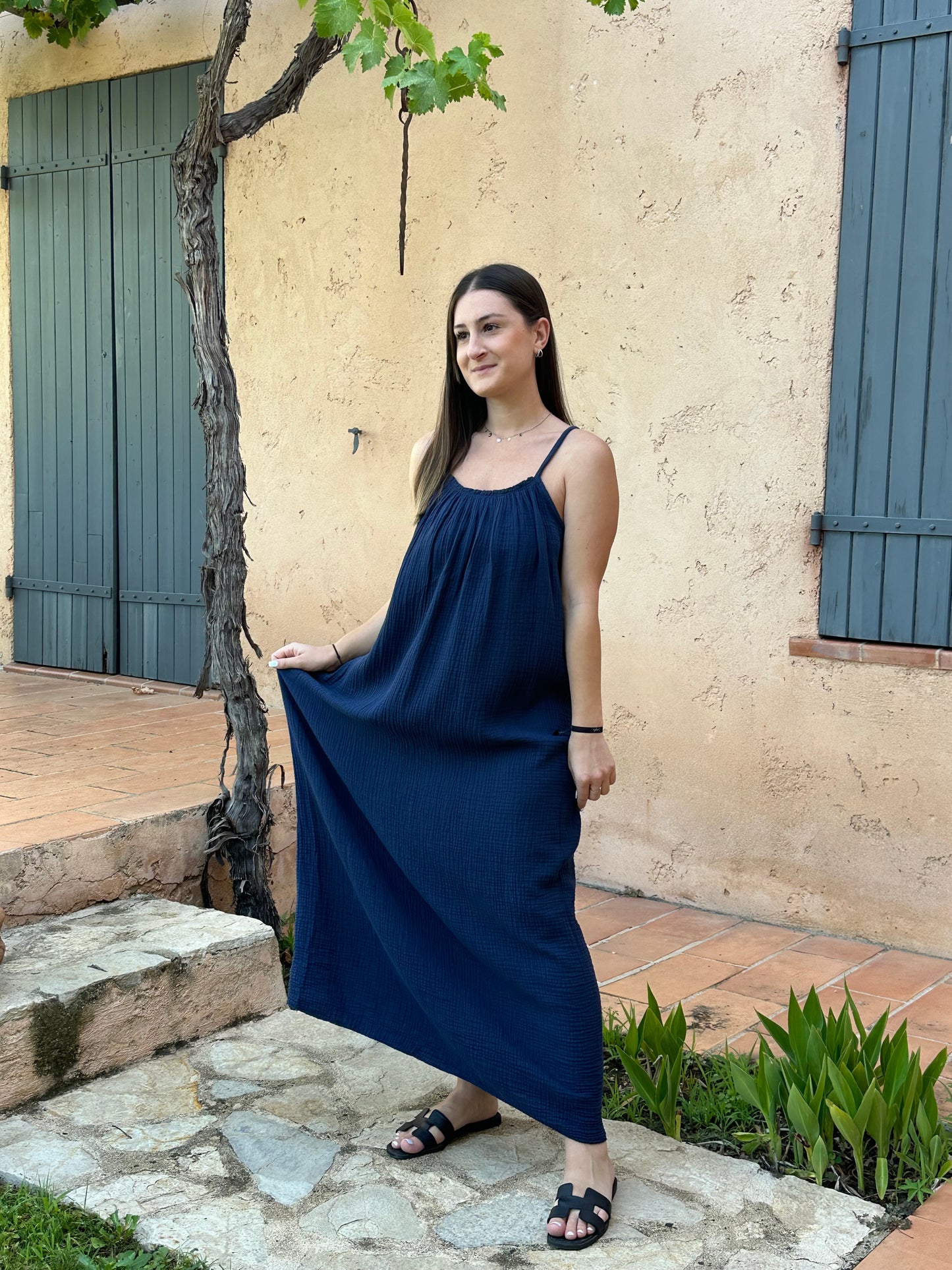 Robe Bleue marine gaze de coton
