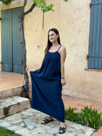 Robe Bleue marine gaze de coton