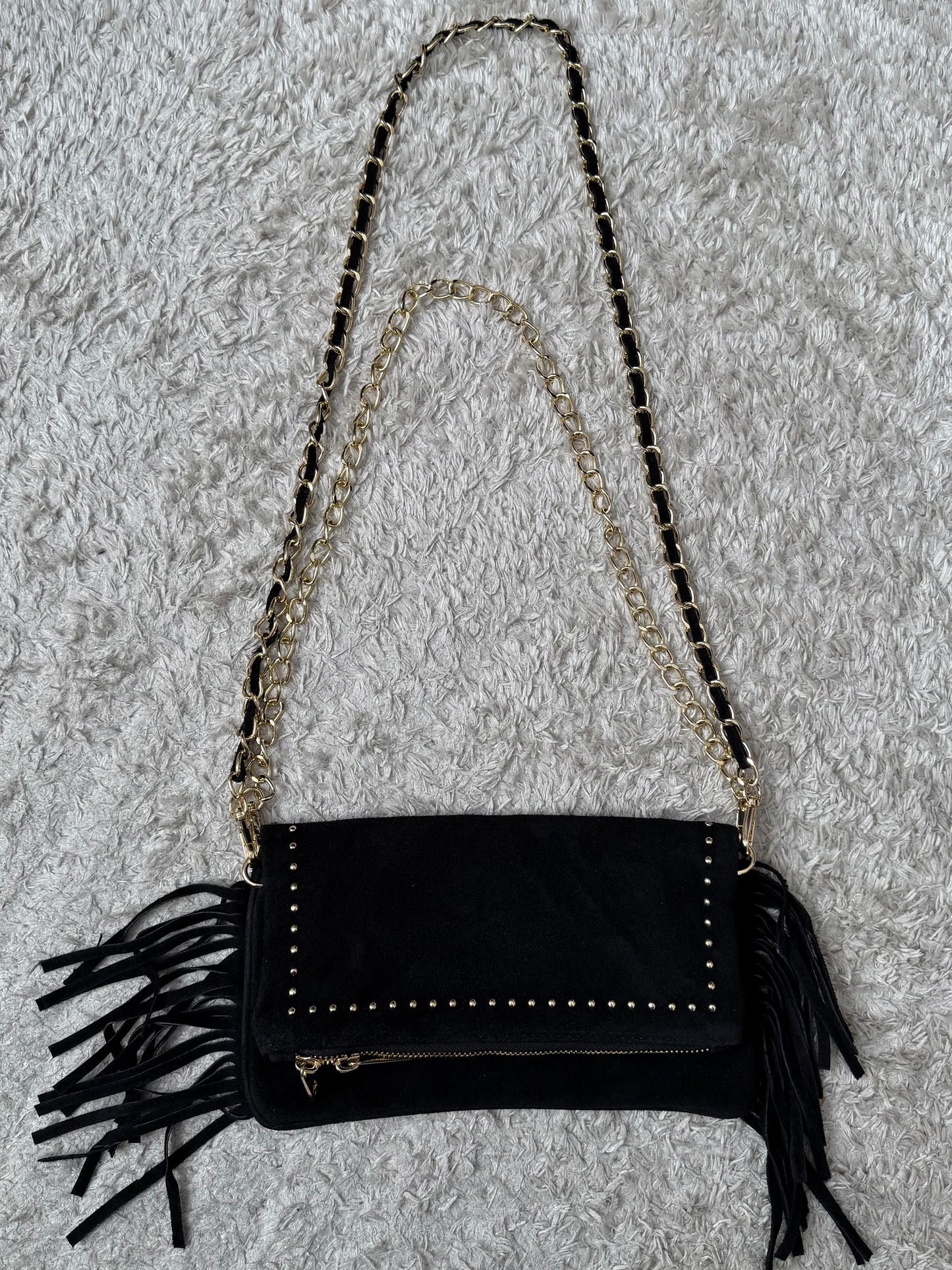 Sac cuir daim Noir frange