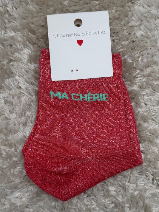 Chaussette « Ma chérie » brillante