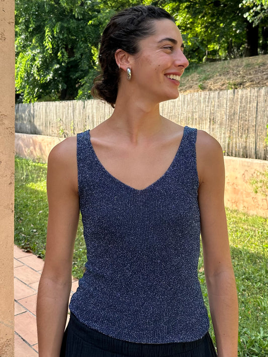 Haut Brillant bleu marine (bretelle épaisse)