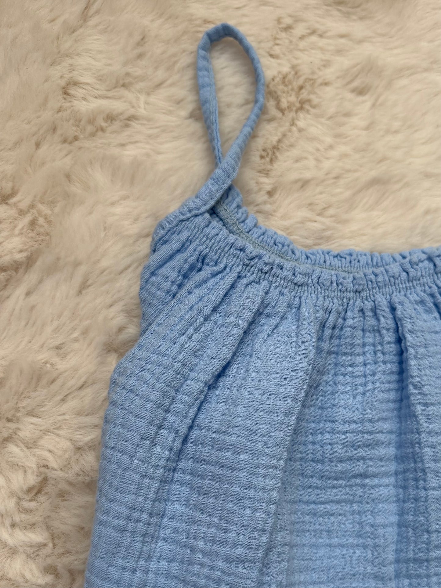 Robe Bleue pastel gaze de coton