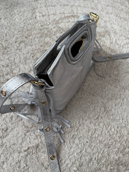 Sac cuir Argenté clair frange
