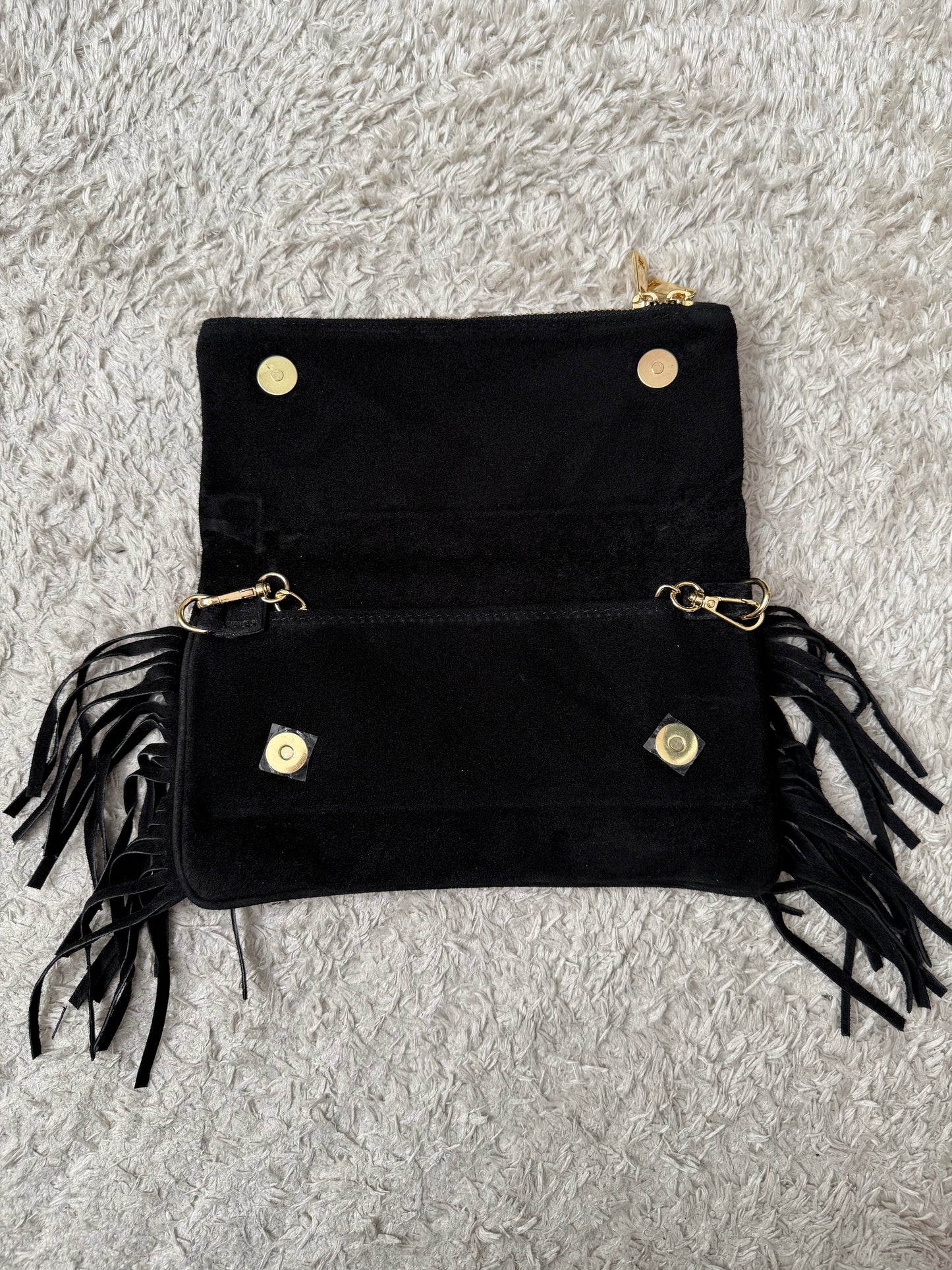 Sac cuir daim Noir frange