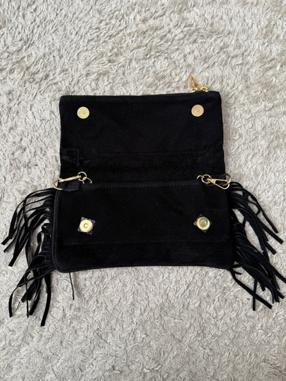 Sac cuir daim Noir frange