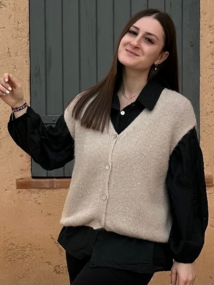Pull sans manche Crème