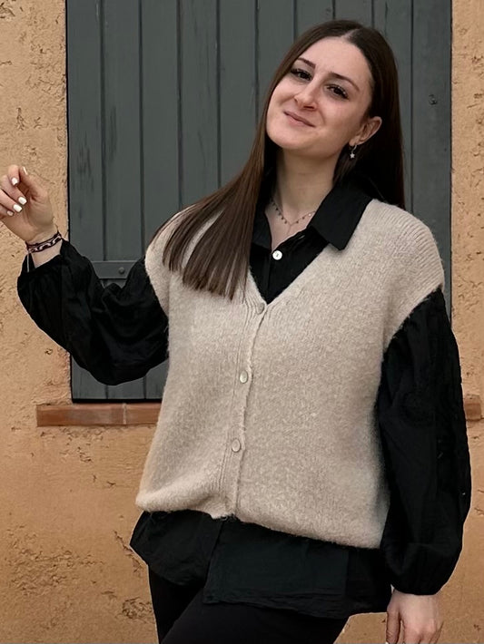 Pull sans manche Crème