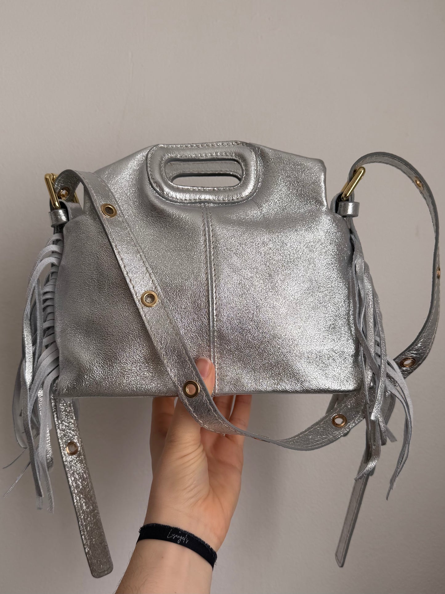 Sac cuir Argenté clair frange
