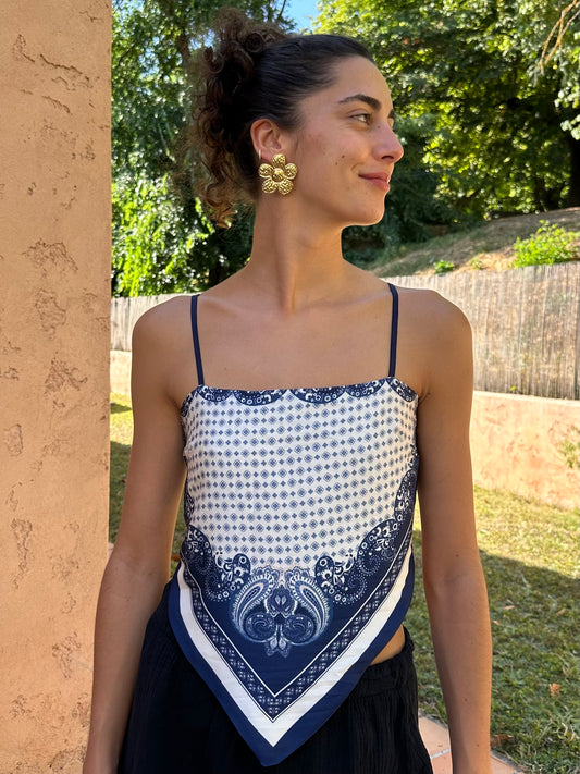 Top soie Bleu marine