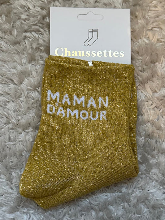 Chaussette « Maman d’amour » brillante