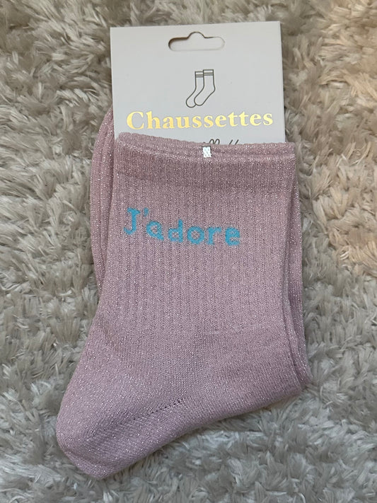 Chaussette « J’adore » brillante