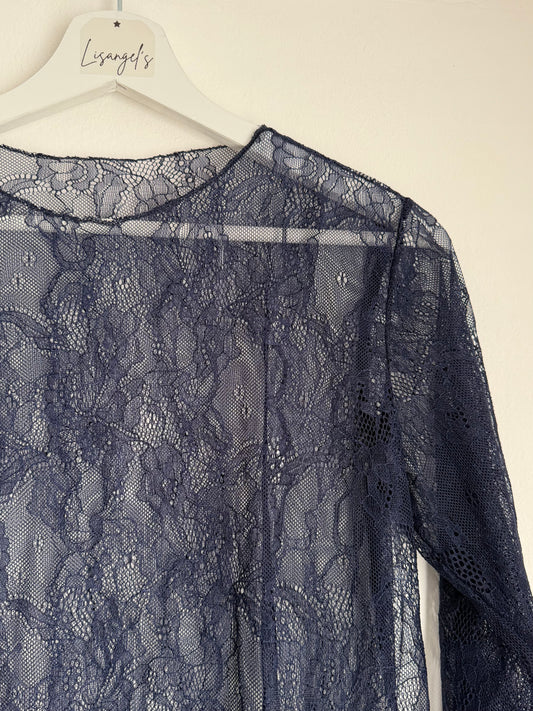 Haut transparent dentelle Bleu marine