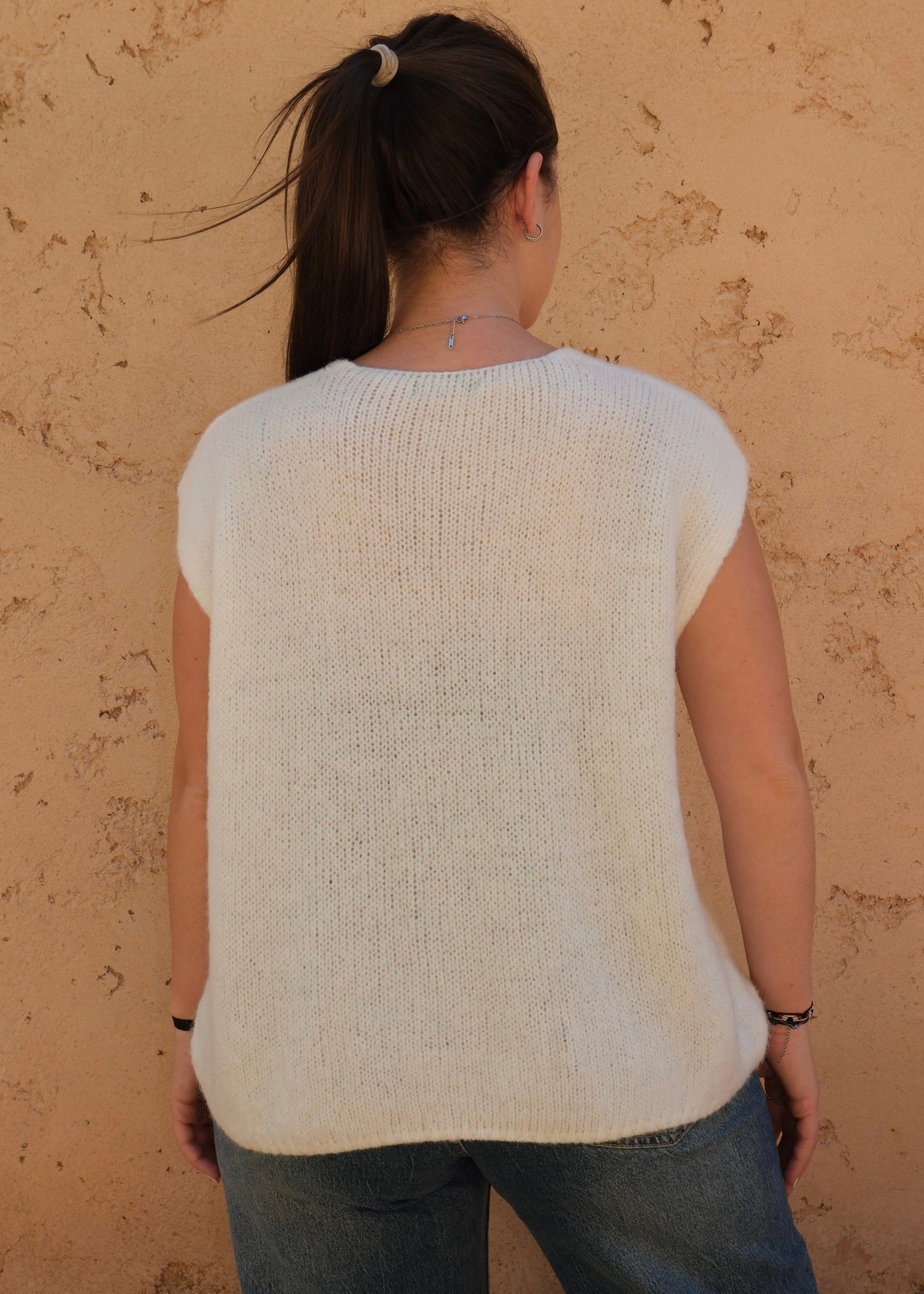 Pull sans manche Blanc