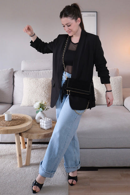 Sac cuir daim Noir frange